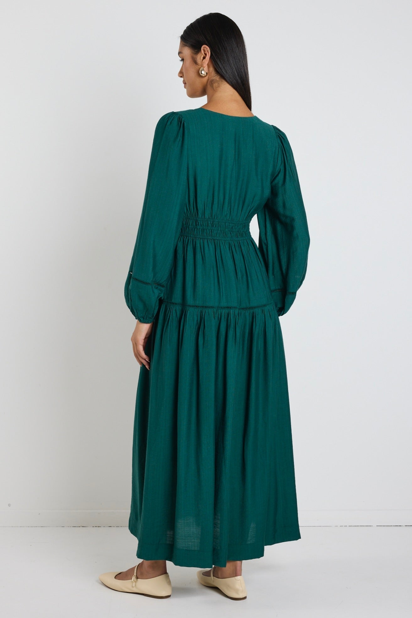 Divine Forest Balloon Sleeve Tiered Maxi Dress