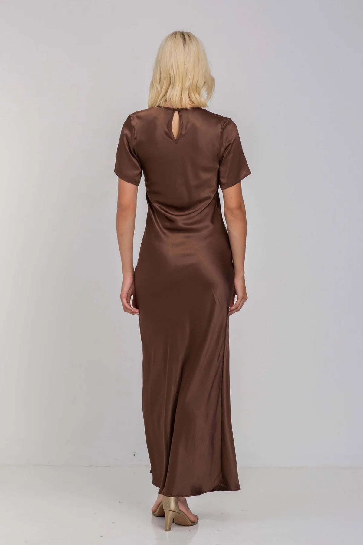 Falling In Love Chocolate SS Satin Maxi Dress