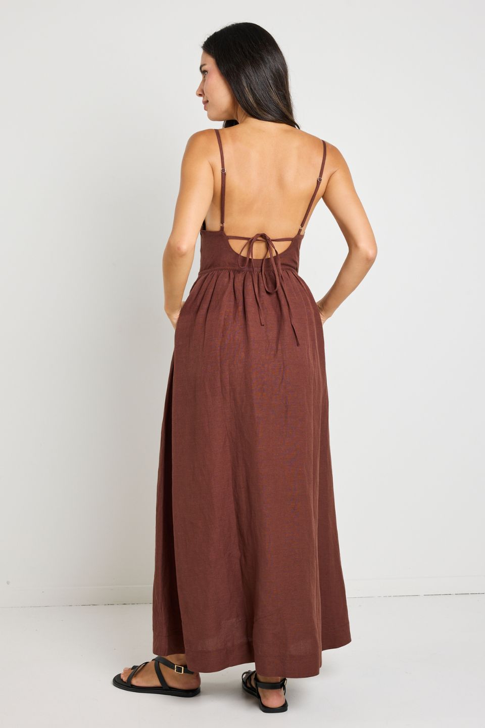 Heat Chocolate Strappy Tie Back Maxi Dress