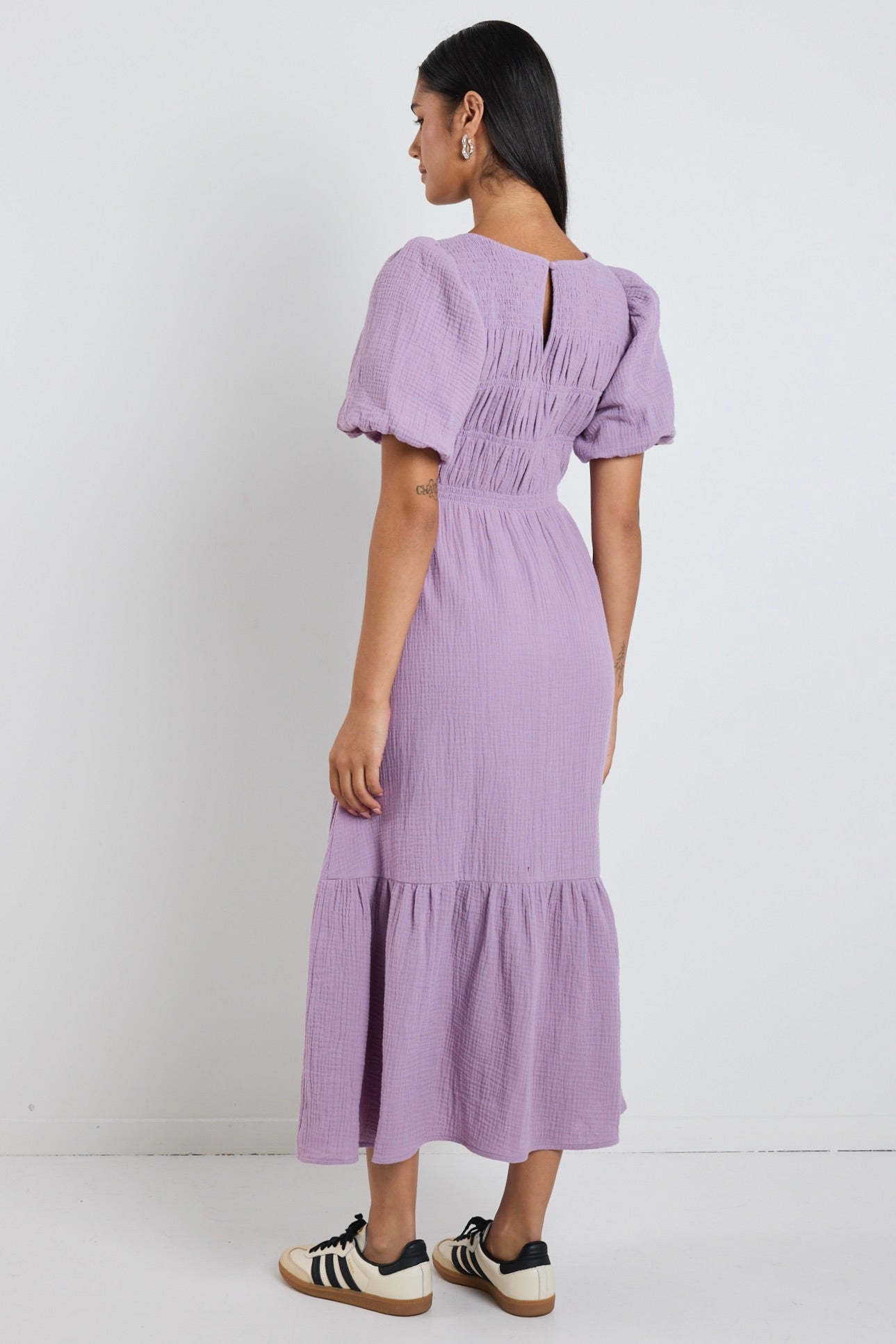Milano Dusty Lilac Short Sleeve Tiered Maxi Dress