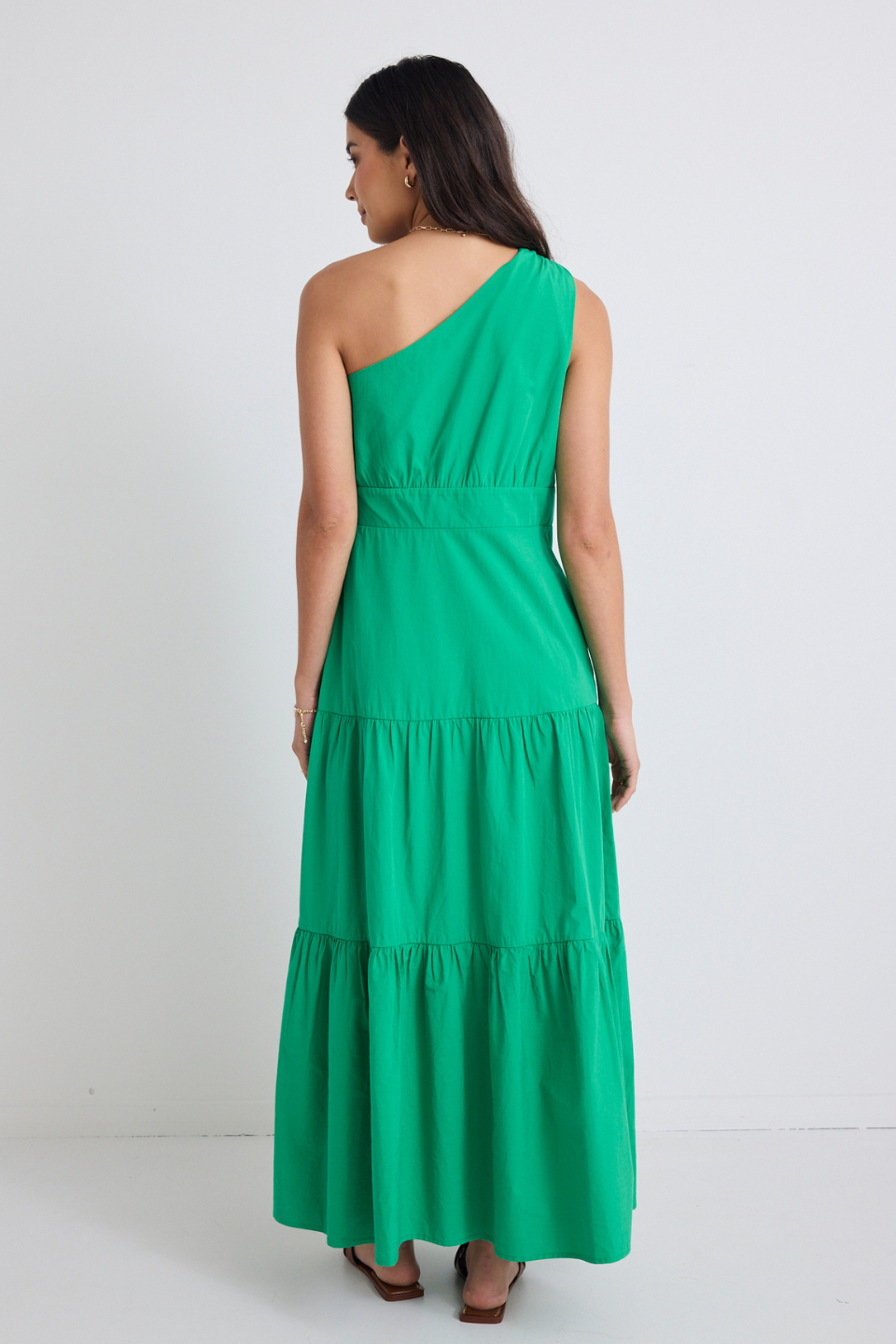 Parade Green One Shoulder Tiered Maxi Dress