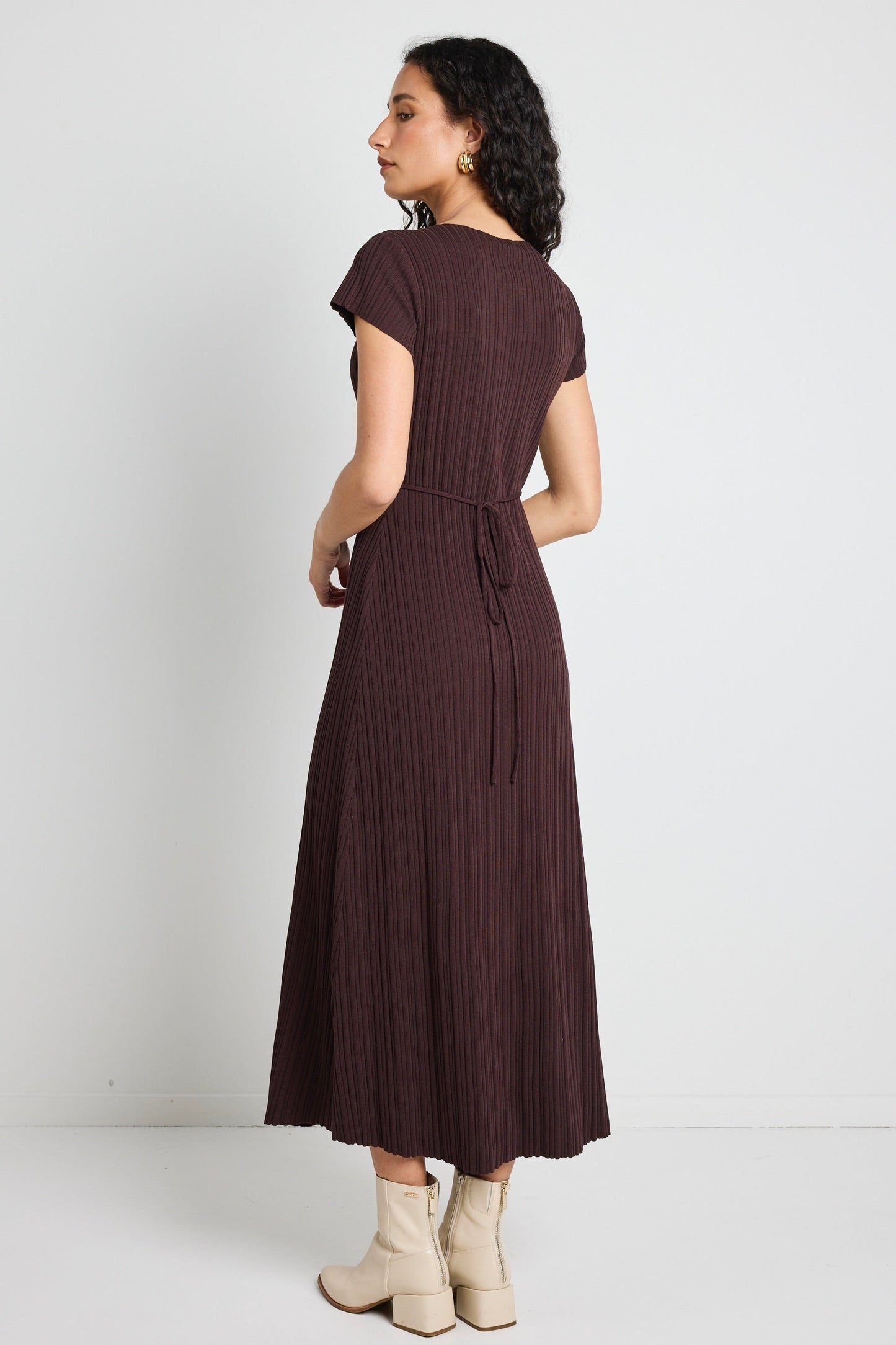Smoulder Chocolate Boat Neck Rib Knit Maxi Dress