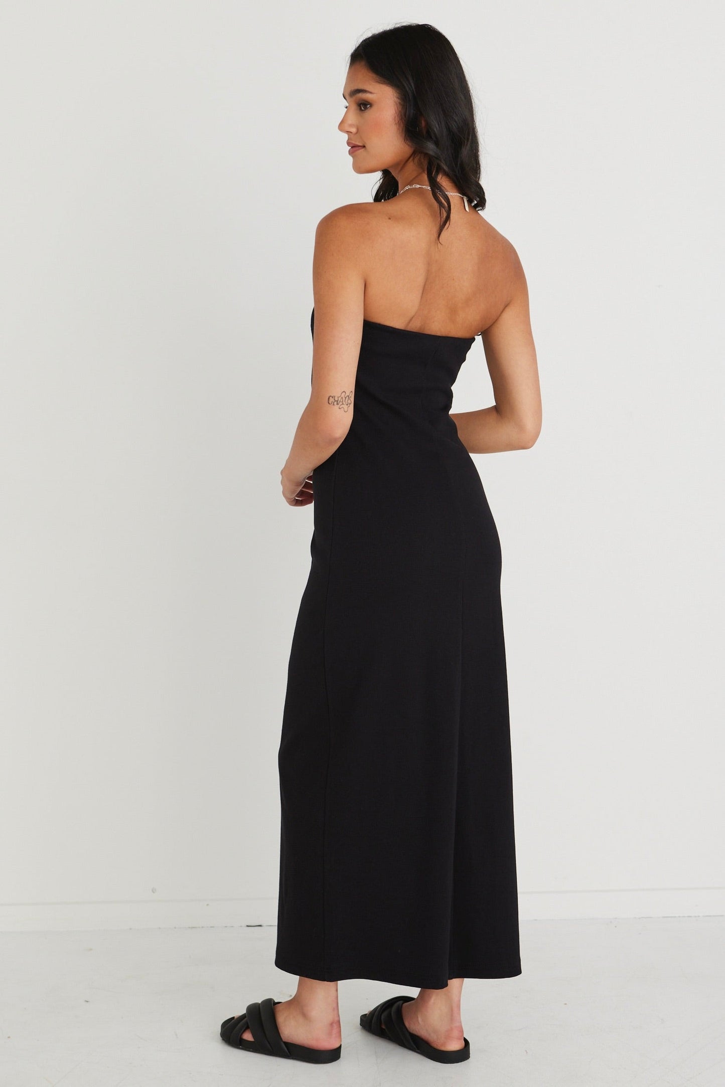 Luca Black Strapless Rib Jersey Maxi Dress