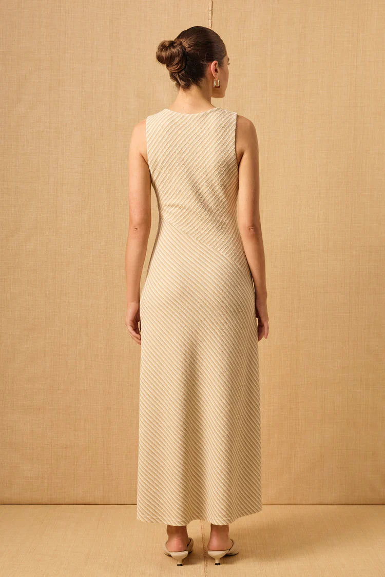 Ripple Neutral Stripe Sleeveless Maxi Dress