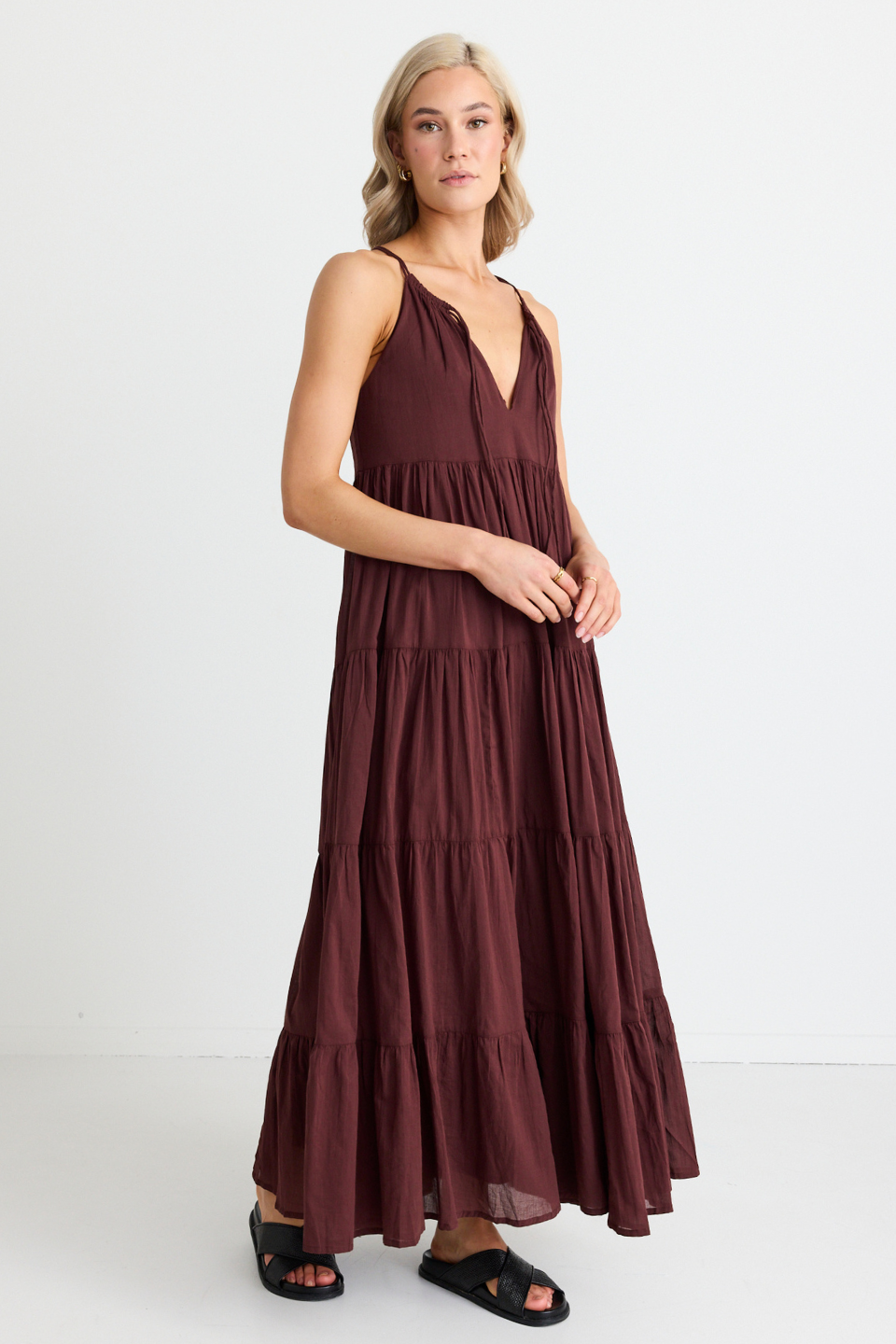 Affair Rosewood Strappy Tiered Maxi Dress