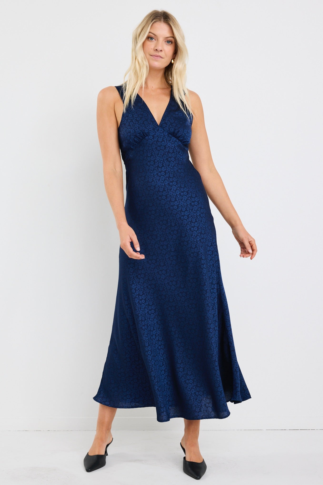 Aston Ink Jacquard Satin Bias Flared Maxi Dress