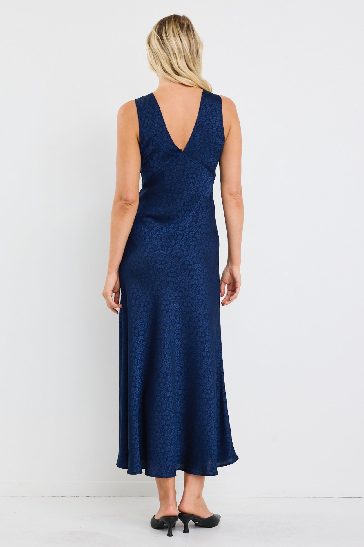 Aston Ink Jacquard Satin Bias Flared Maxi Dress