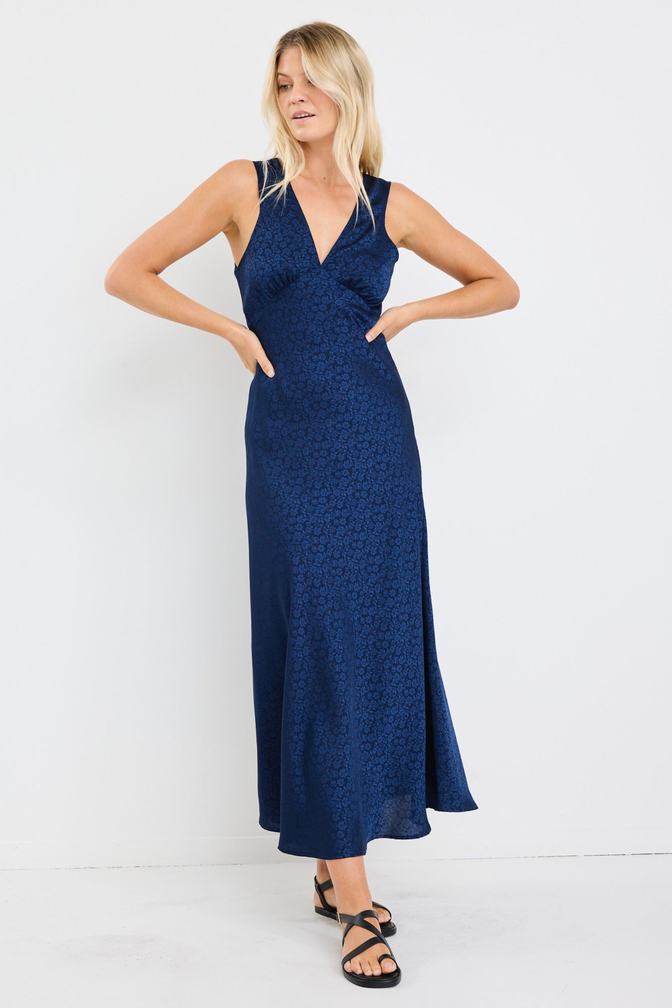 Aston Ink Jacquard Satin Bias Flared Maxi Dress