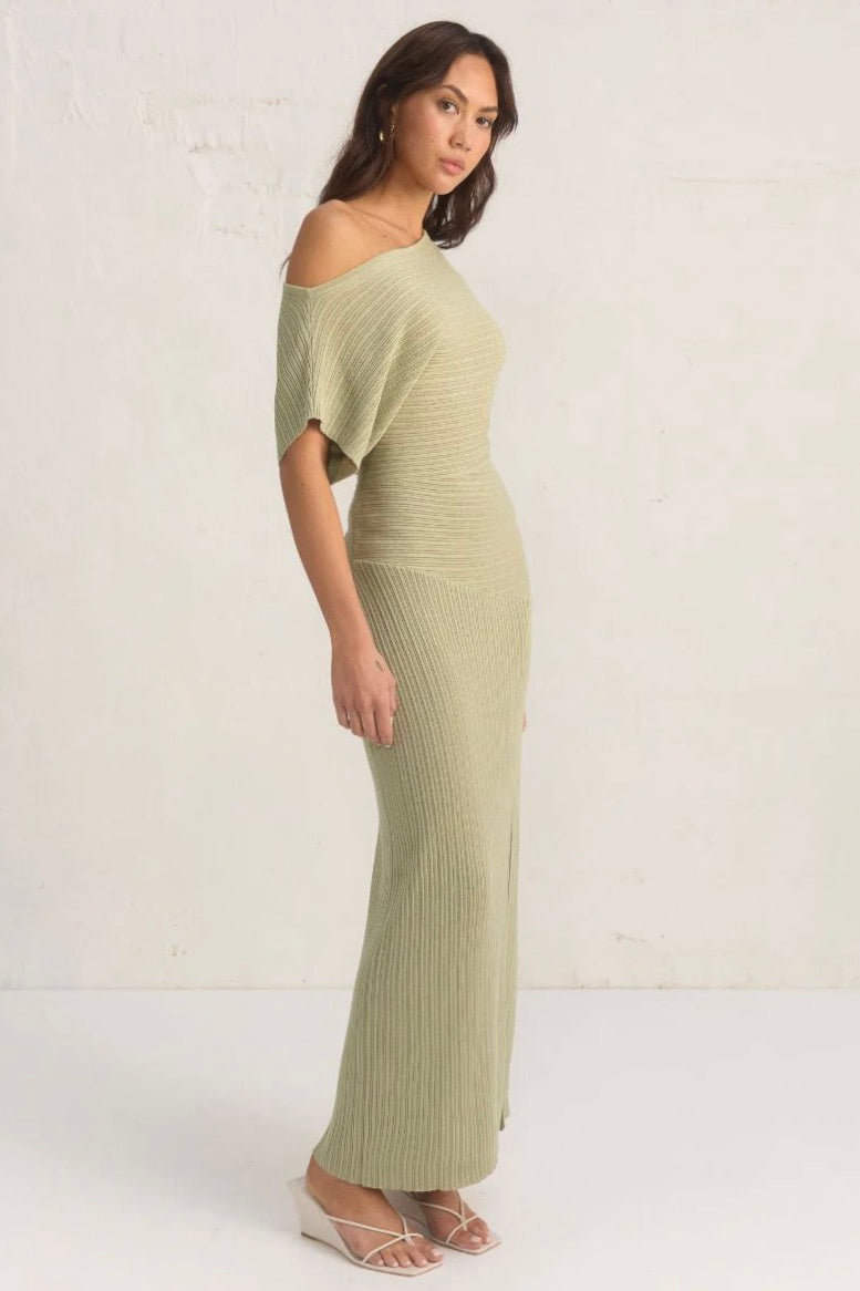 Celeste Sage Off Shoulder SS Knit Maxi Dress