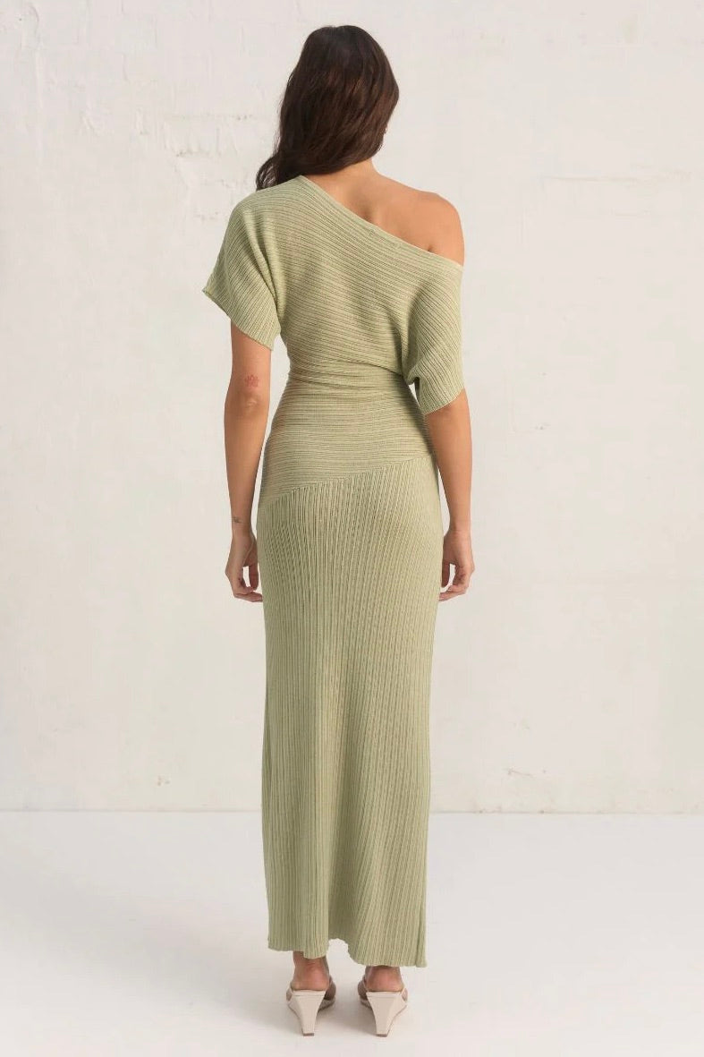 Celeste Sage Off Shoulder SS Knit Maxi Dress
