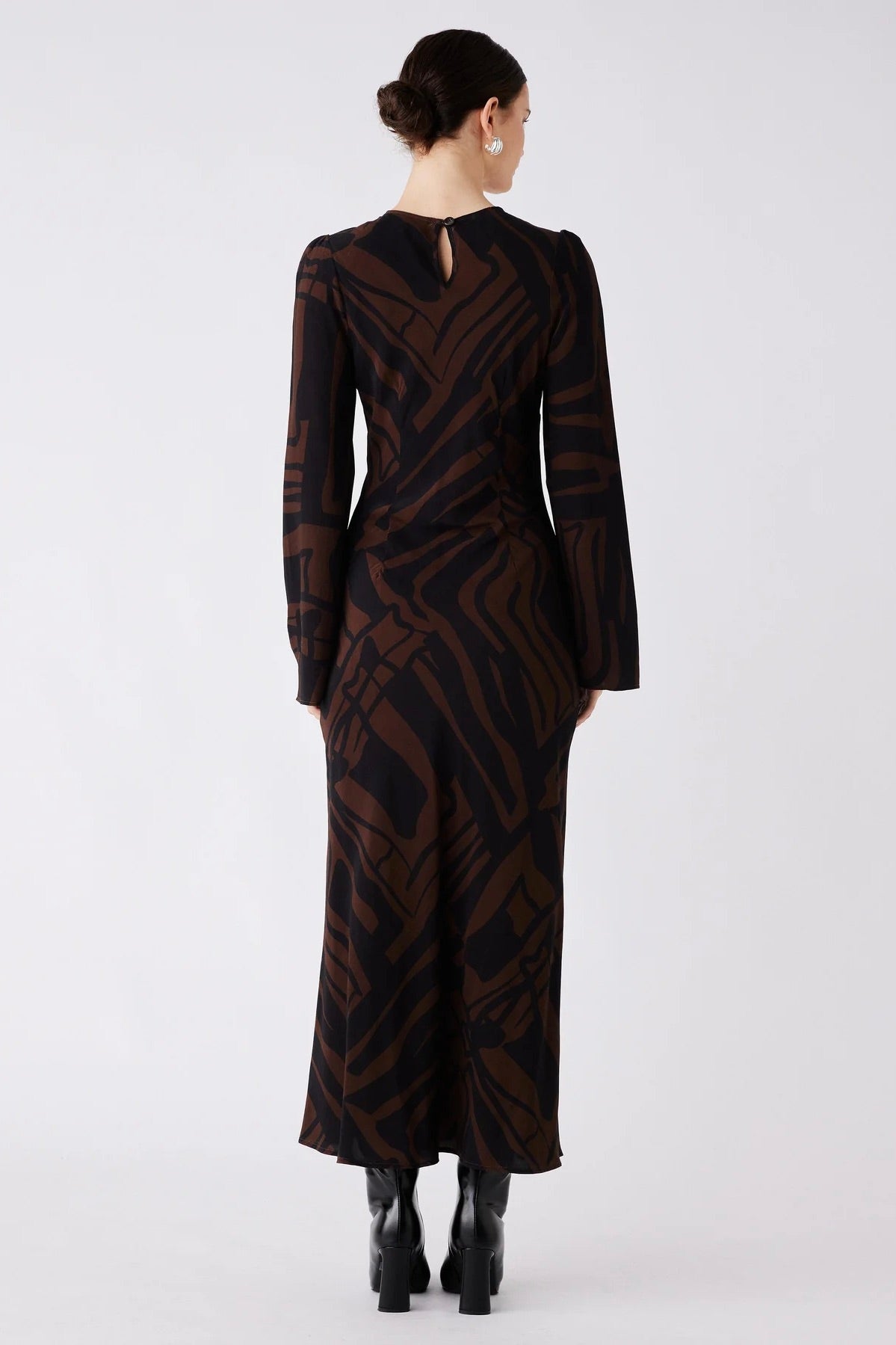 District Chocolate Print LS Maxi Dress
