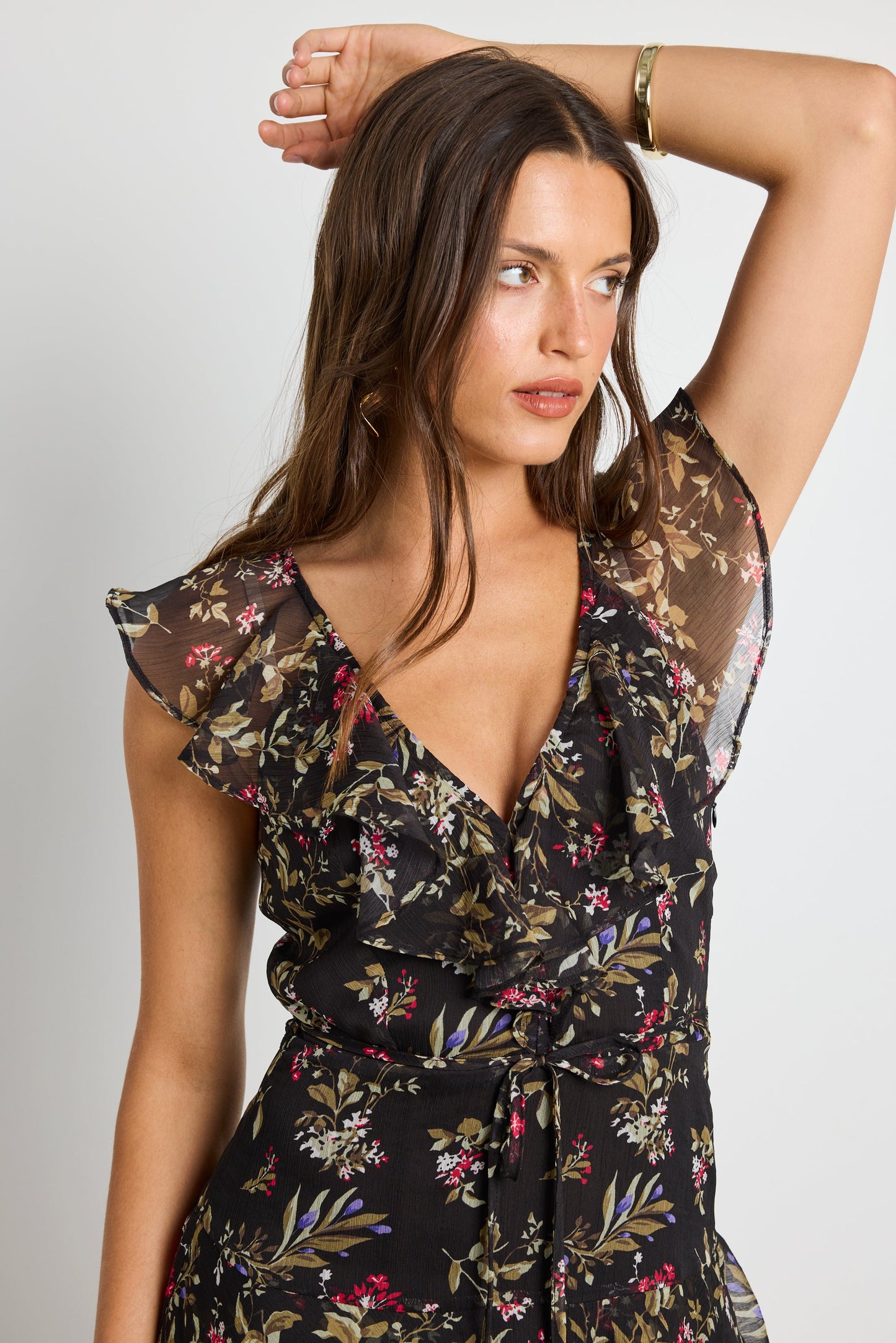 Everly Black Posy Floral Flutter Sleeve Tiered Maxi Dress