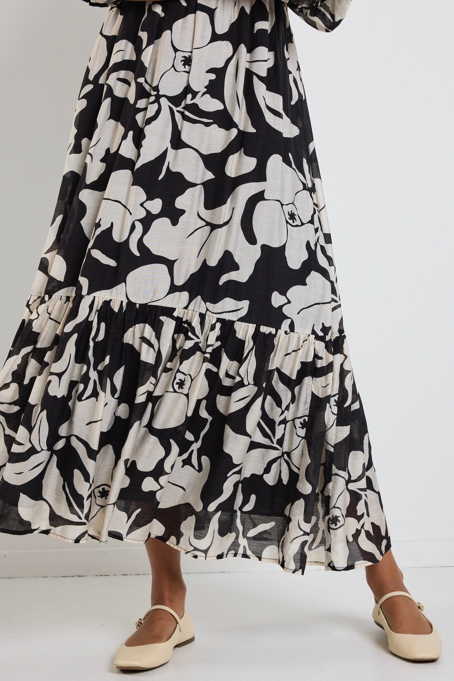 Limitless Black Floral LS Shirred Maxi Dress