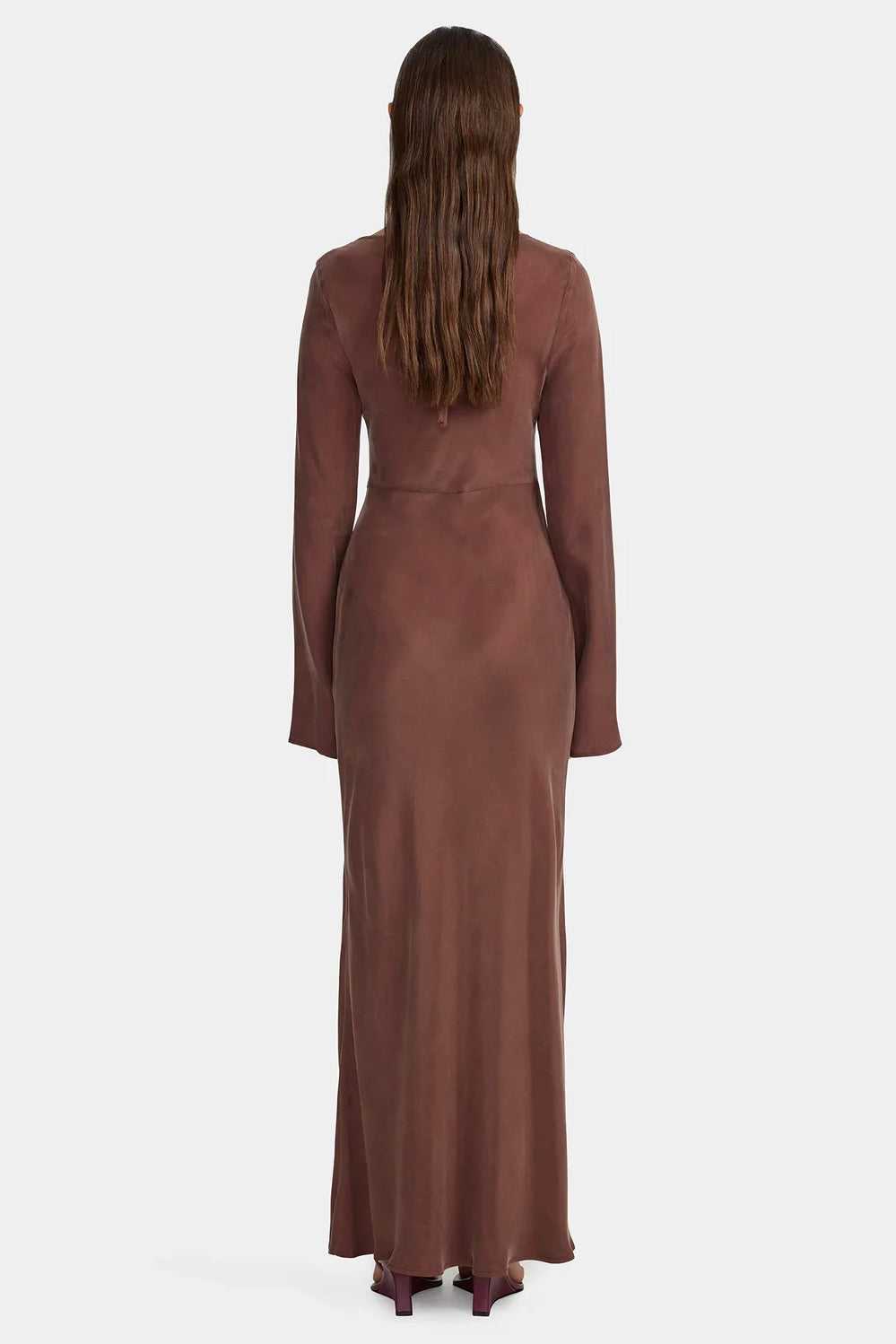 Marcella Mocha Cupro LS Maxi Dress