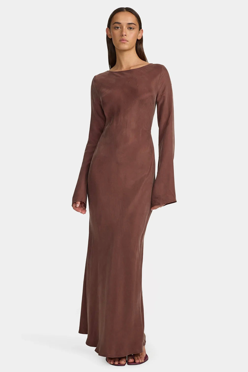 Marcella Mocha Cupro LS Maxi Dress