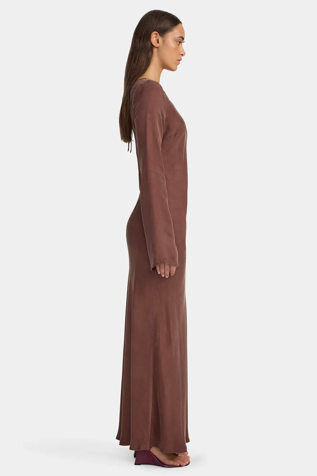 Marcella Mocha Cupro LS Maxi Dress