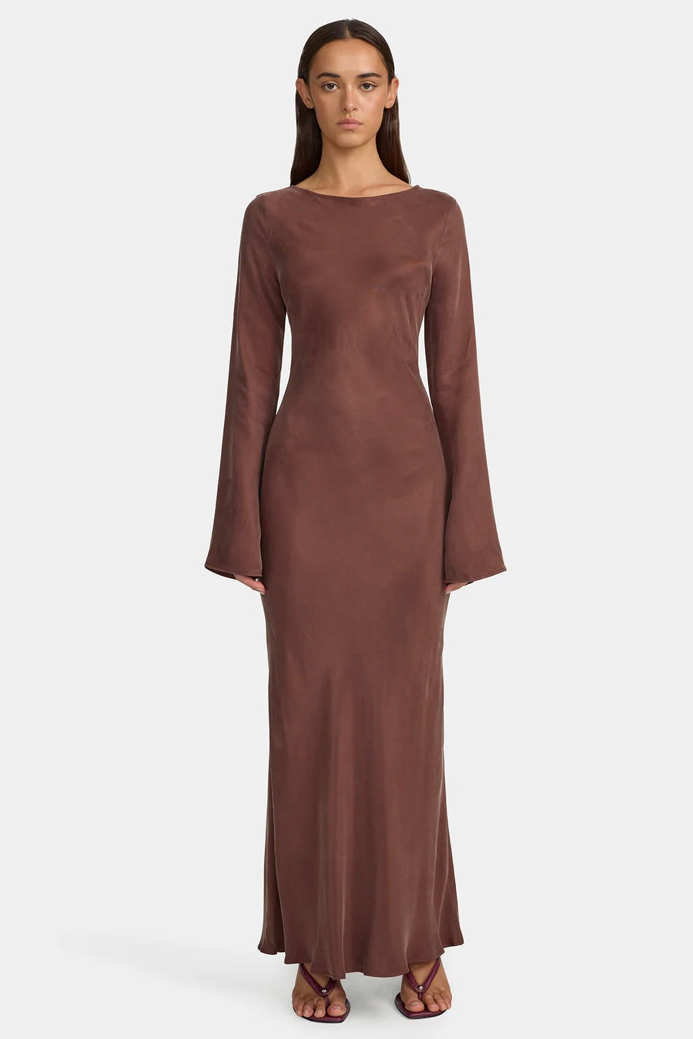 Marcella Mocha Cupro LS Maxi Dress