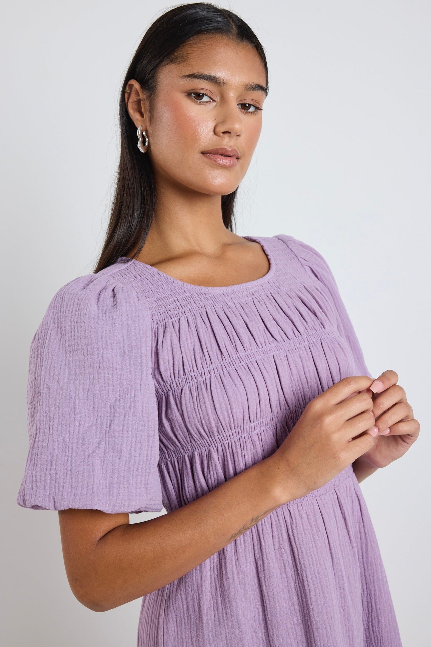 Milano Dusty Lilac Short Sleeve Tiered Maxi Dress