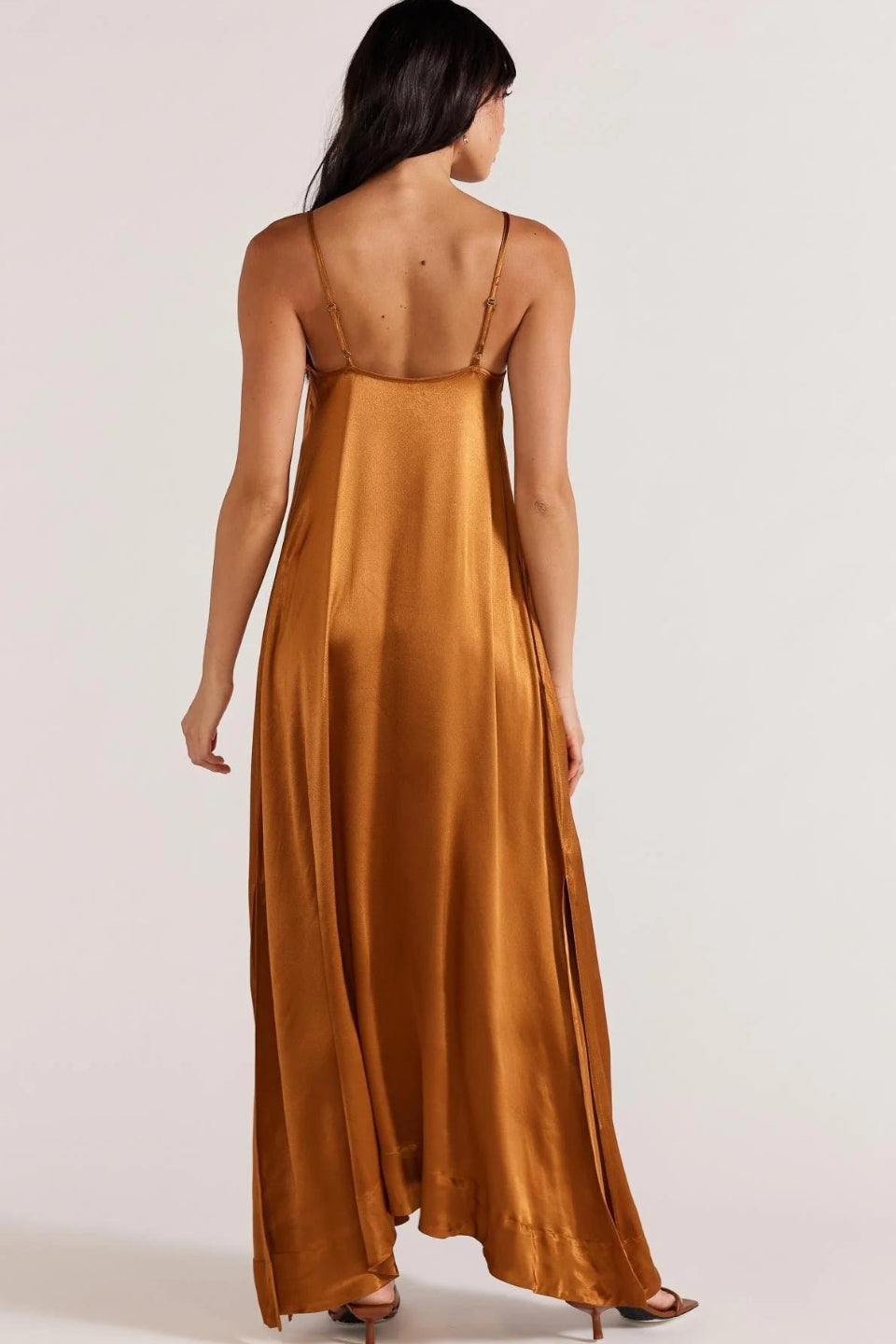 Rayna Copper Satin Strappy Maxi Dress