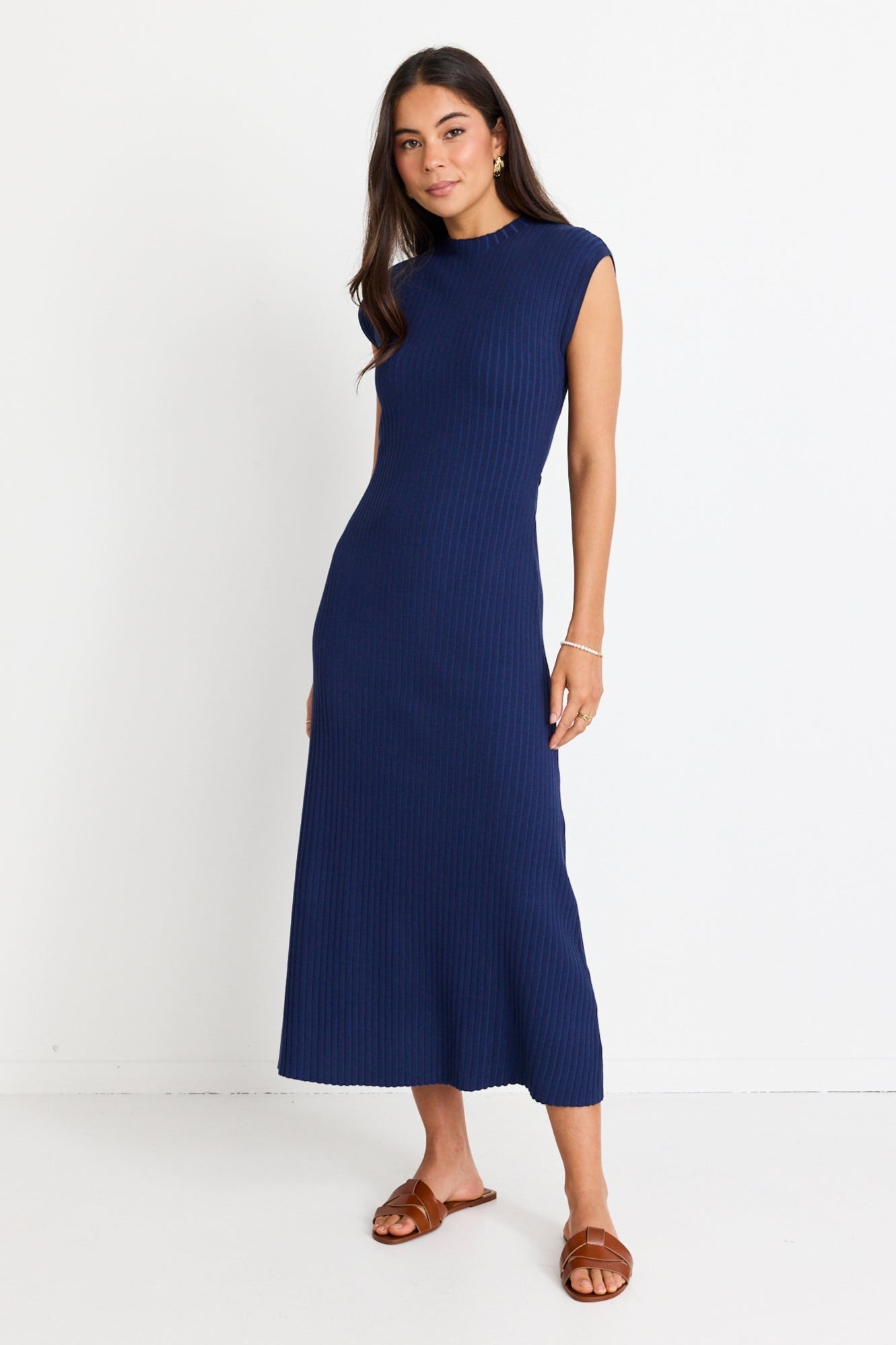 Splendid Ink Rib Knit Funnel Neck Maxi Dress