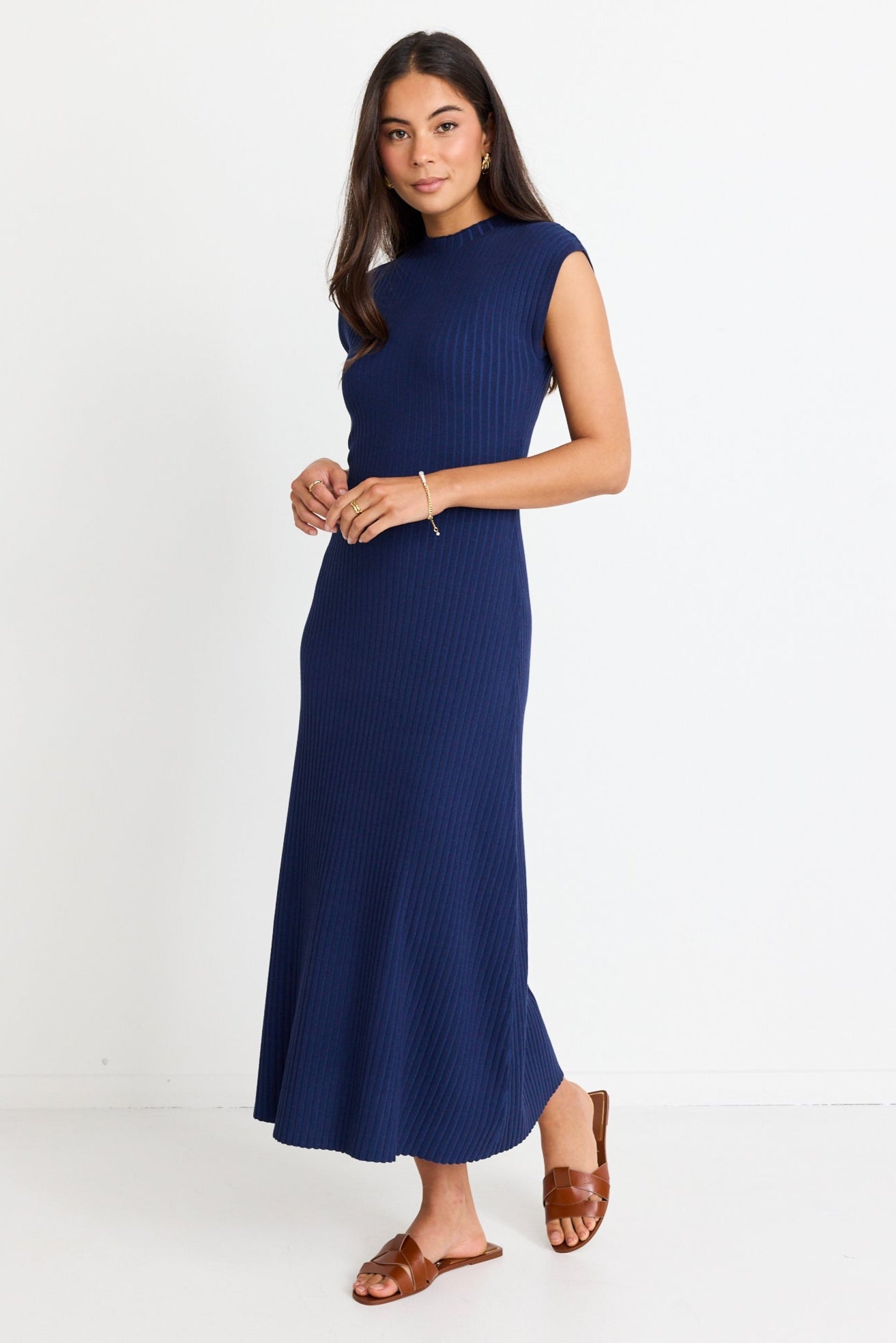 Splendid Ink Rib Knit Funnel Neck Maxi Dress