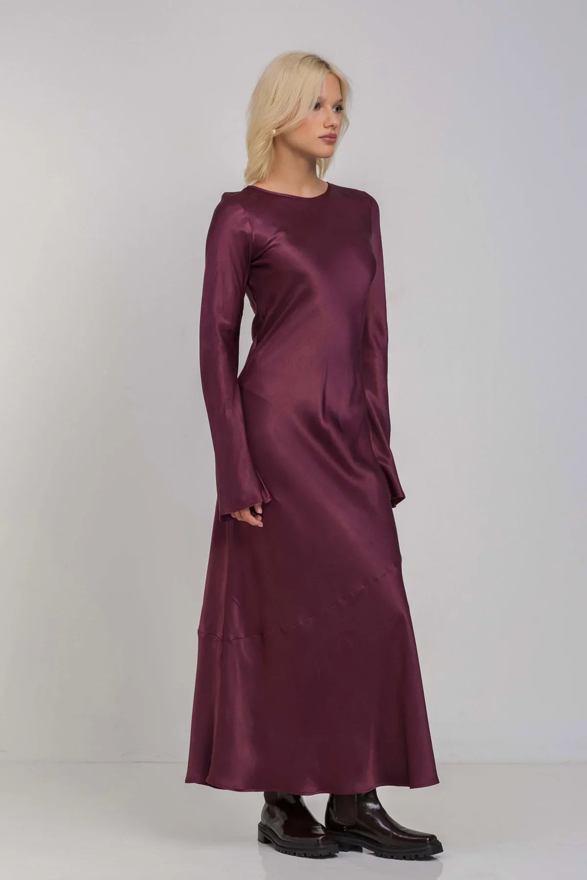 Sprinkle Of Magic Plushy Purple LS Satin Maxi Dress