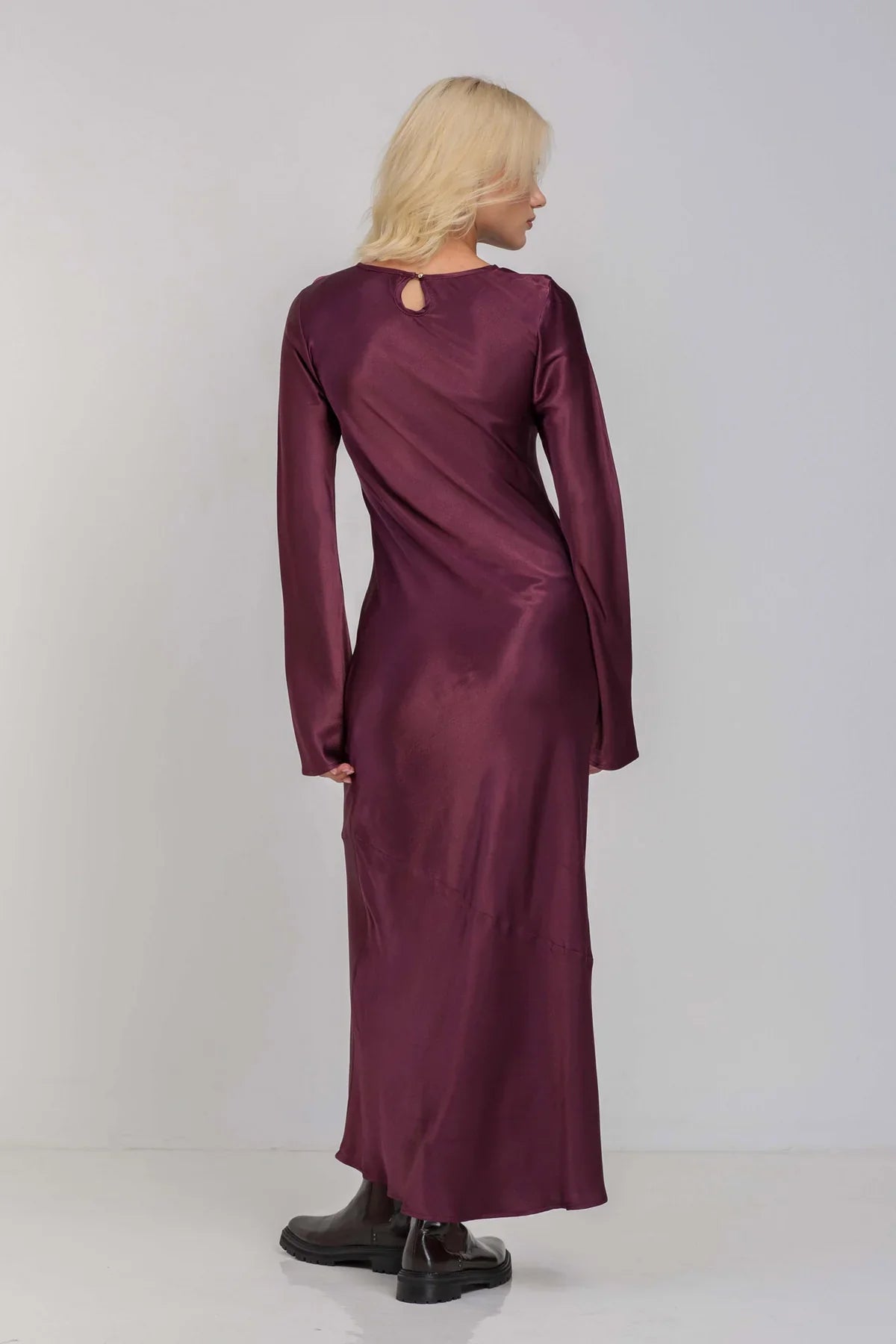 Sprinkle Of Magic Plushy Purple LS Satin Maxi Dress