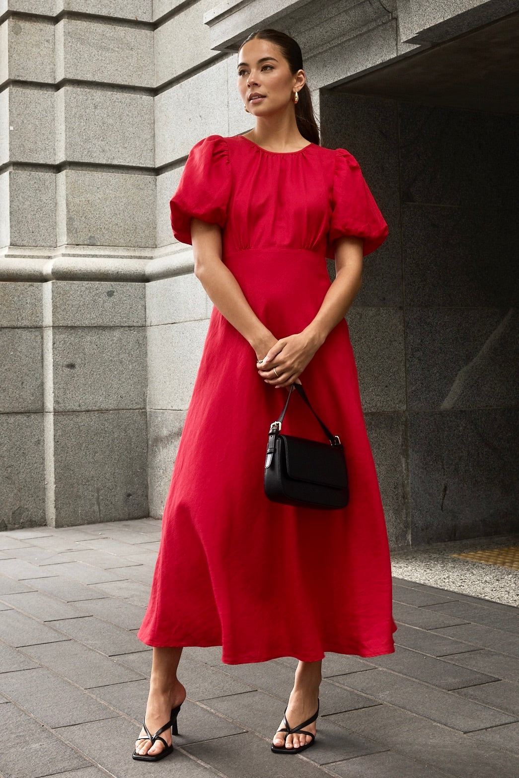 Stage Cherry Puff Sleeve Floaty Maxi Dress