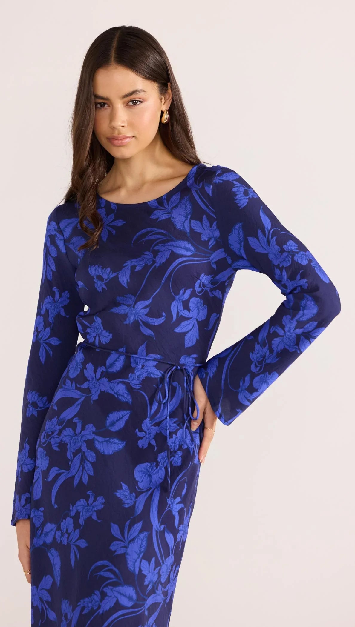 Gianna Blue Floral Bias LS Maxi Dress