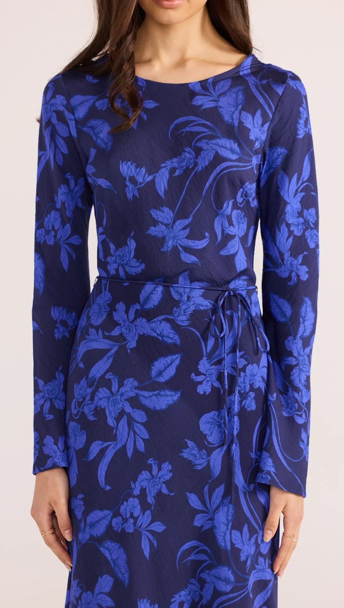 Gianna Blue Floral Bias LS Maxi Dress