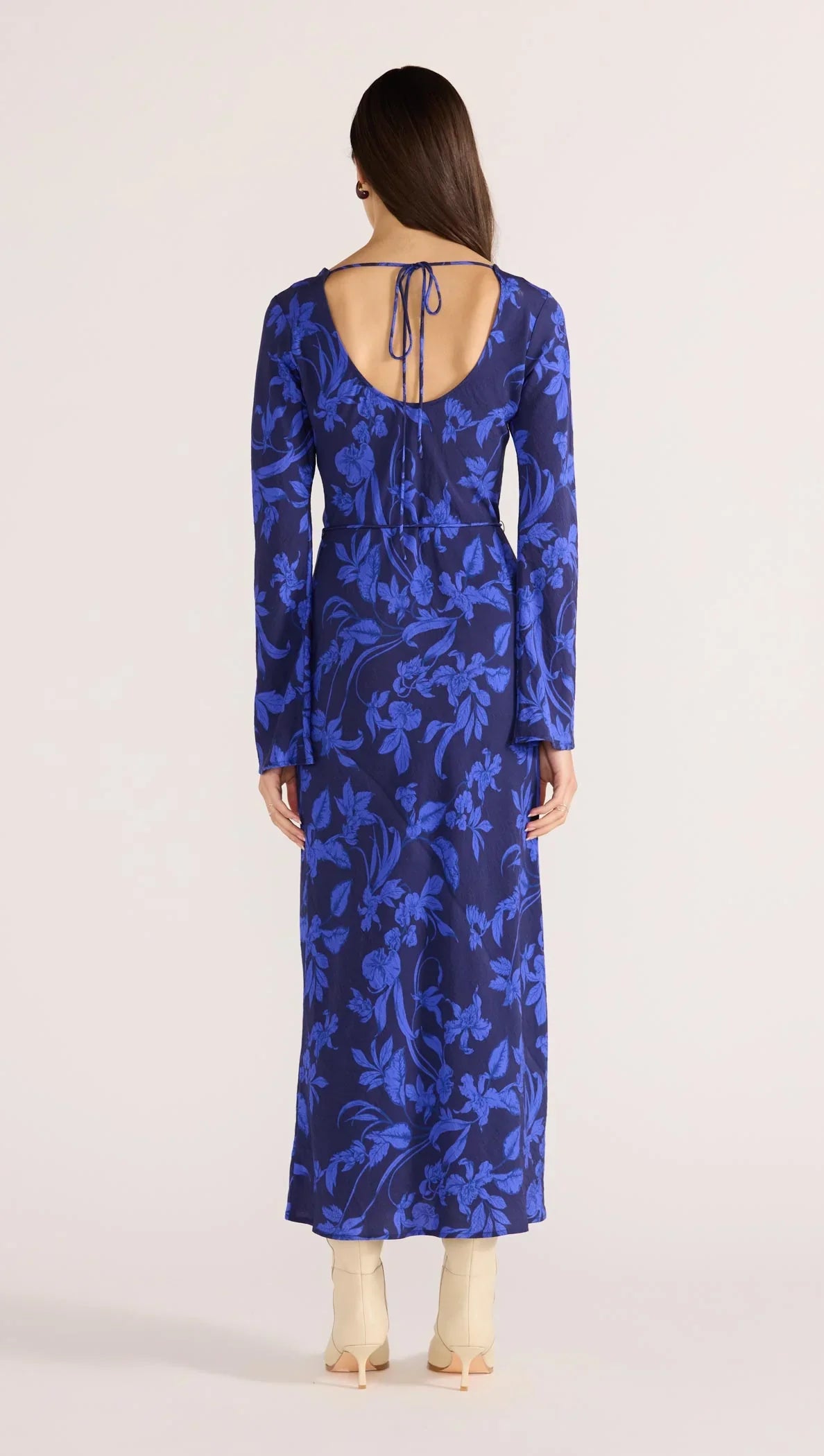 Gianna Blue Floral Bias LS Maxi Dress