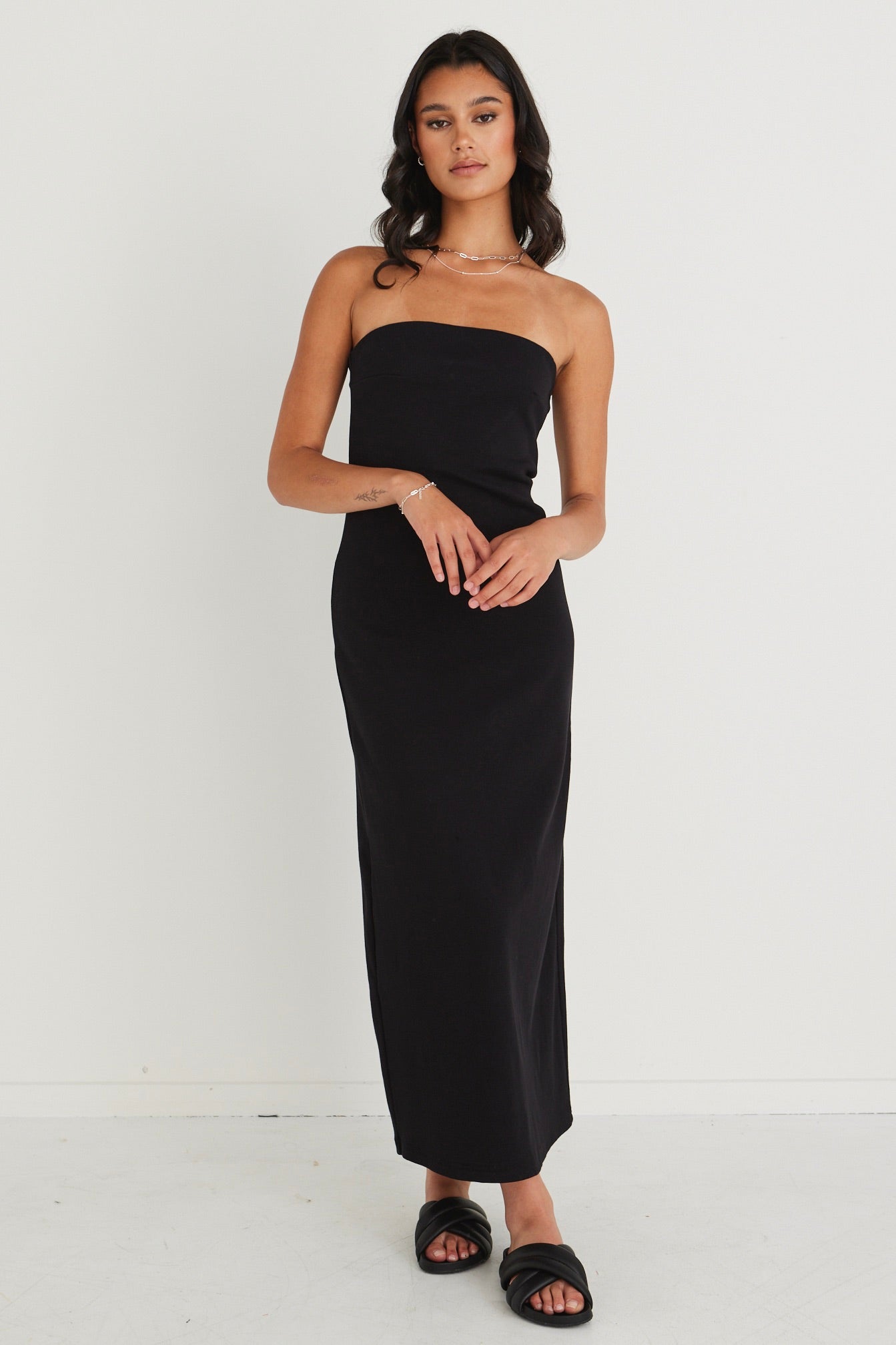 Luca Black Strapless Rib Jersey Maxi Dress