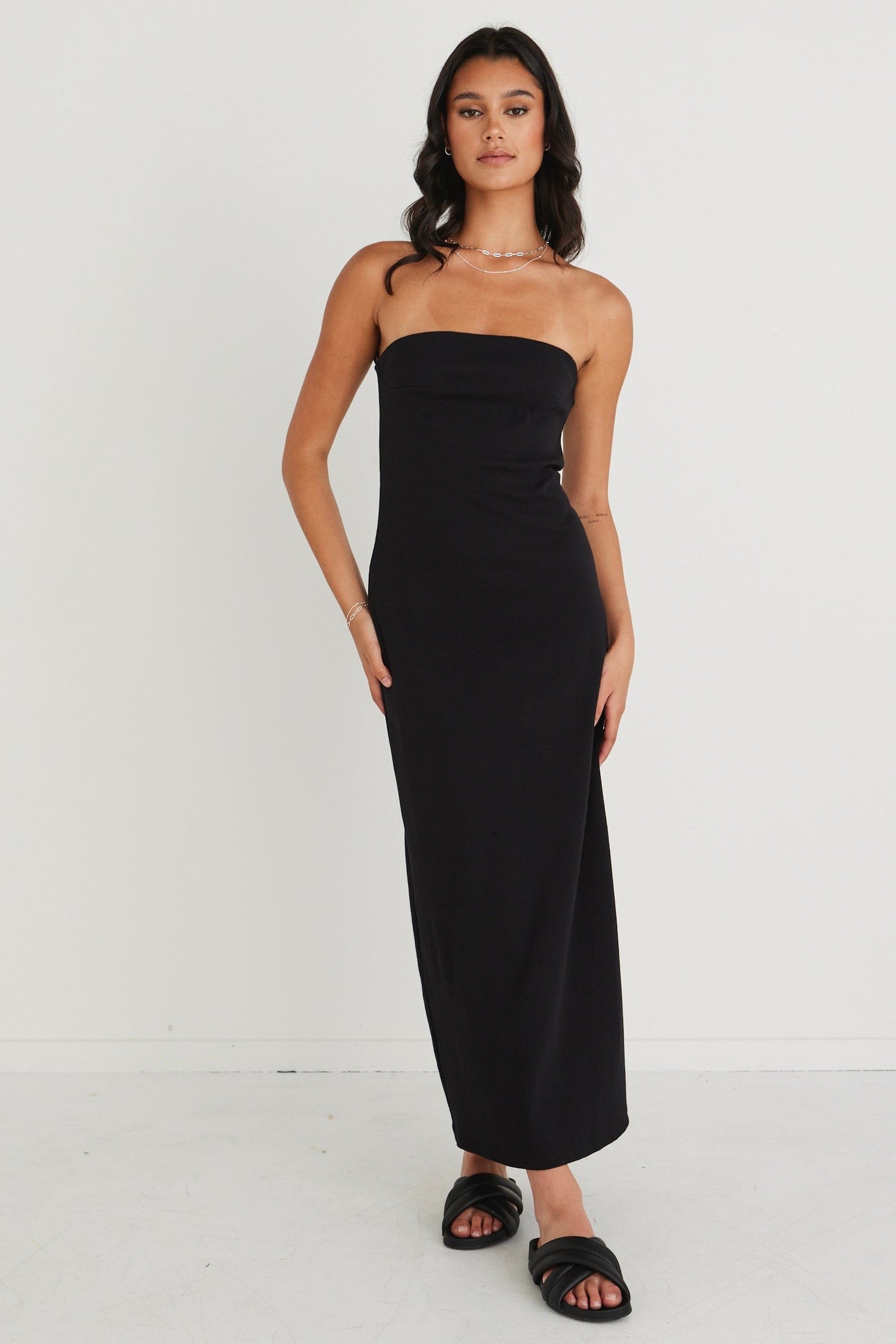 Luca Black Strapless Rib Jersey Maxi Dress